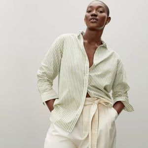 Silky cotton relaxed Everlane long-sleeved, striped white/green